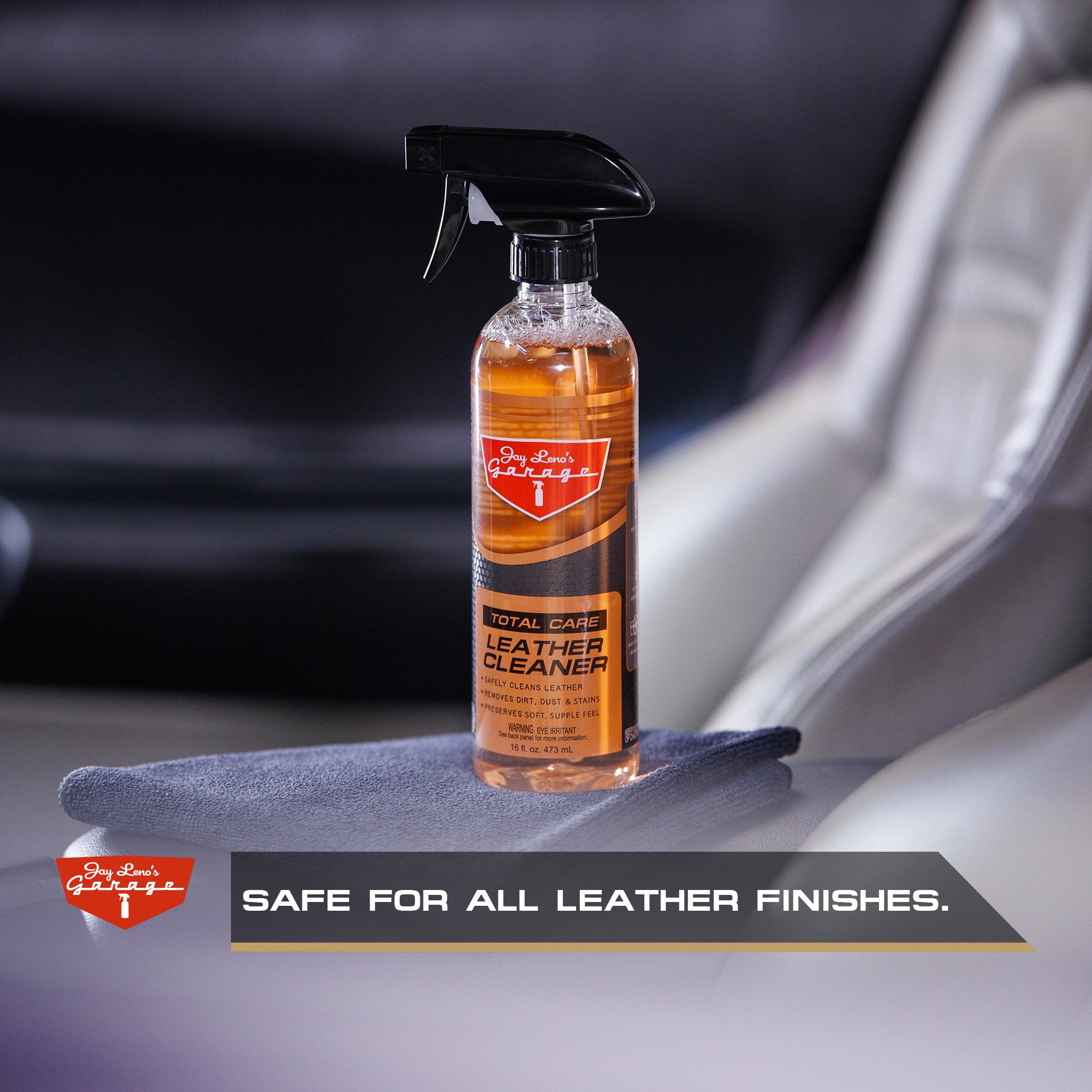 Jay Leno's Garage Leather Cleaner inside leather interior of Chevrolet Corvette