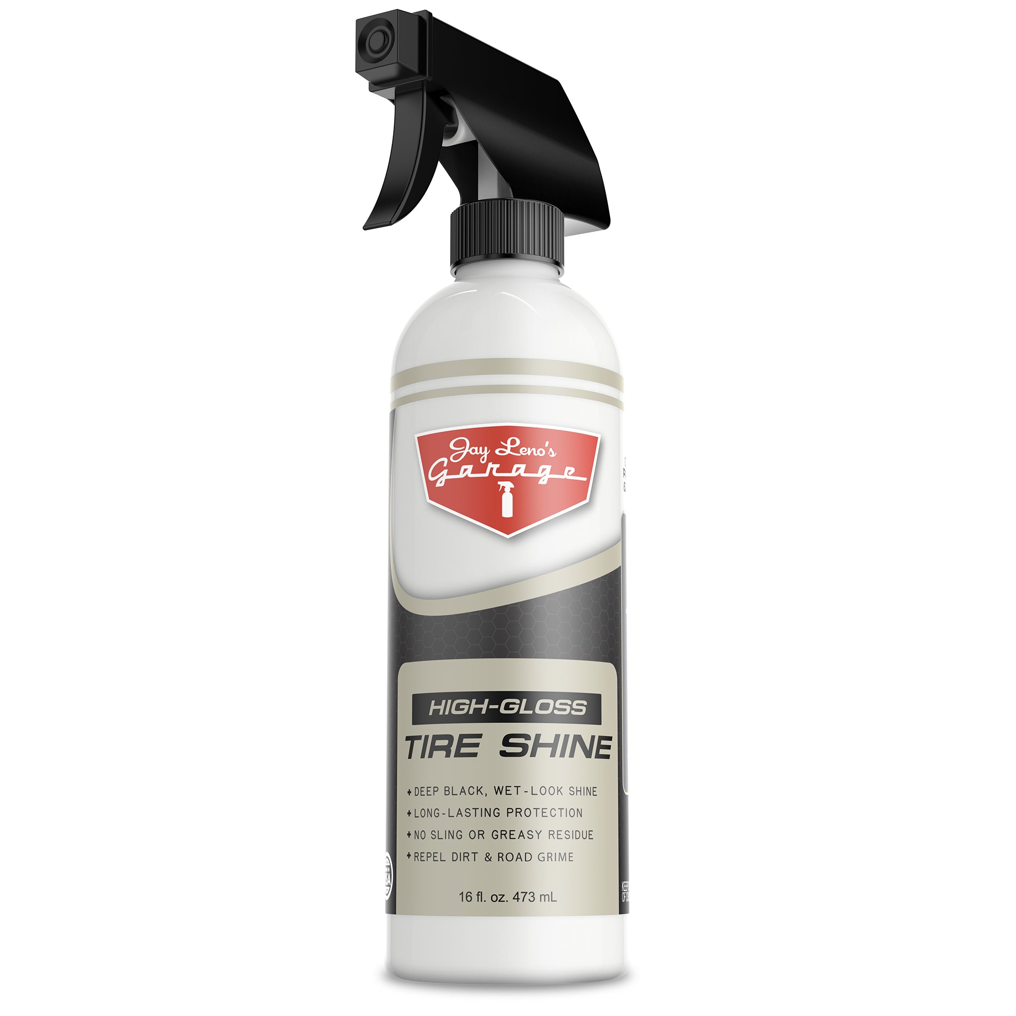 Jay Leno's Garage High Gloss Tire Shine - The best tire shine for cars, trucks, SUV. Wet-look, dry to the touch, no sling formula.